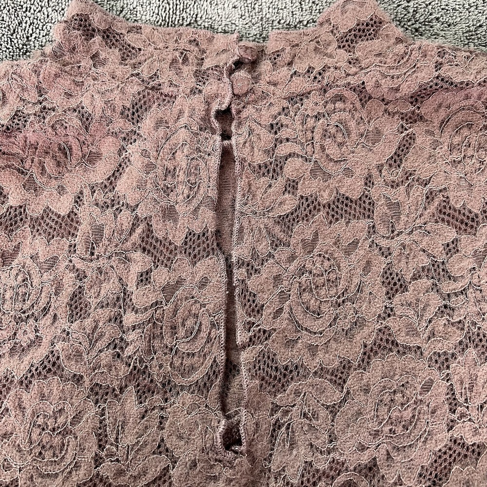 LULUS Fuzzy Ruched Lacey Purple Top Long Sleeve Women Large Coquette Cottagecore - Picture 5 of 16